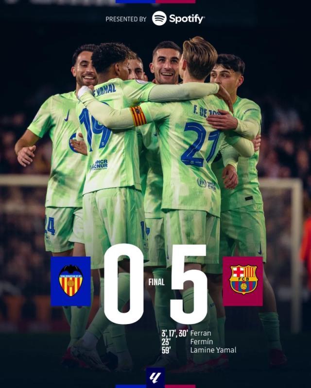 星空体育app下载-【国王杯】费兰戴帽，巴萨客场5球大胜瓦伦西亚